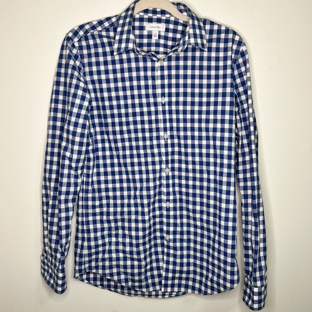 Calvin Klein Mens Buffalo Check Blue Button Down